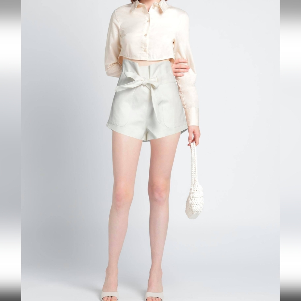 Wandering High Waisted Tie White Shorts